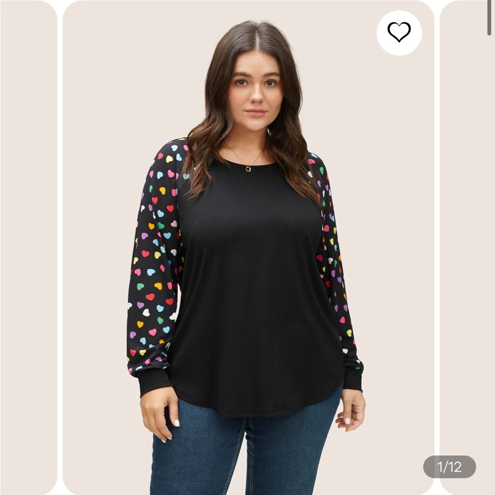 Bloomchic Size 22/24 Colour Heart Print Raglan Sleeve T-Shirt